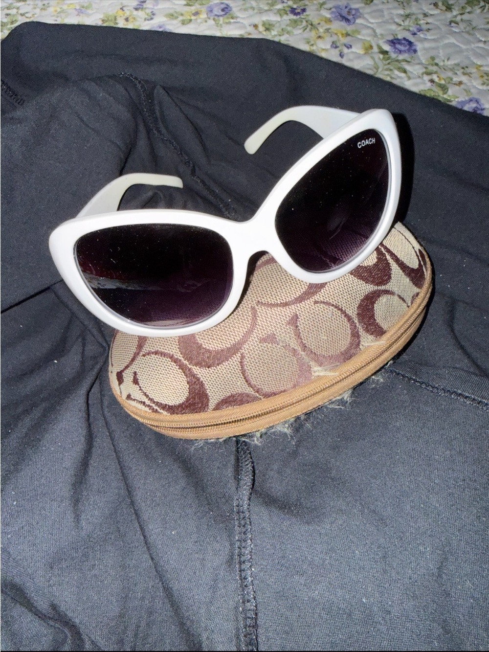 Coach White Cat-Eye Sunglasses with Dark Lenses